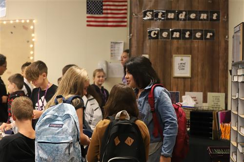 Walnut sixth graders chatting in a classroom